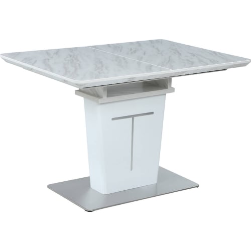 Gwen 48" Extendable Dining Table in White & Stainless Steel